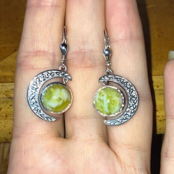 Natural Connemara Marble Sterling Silver Moon Earrings - Picture 7 of 7